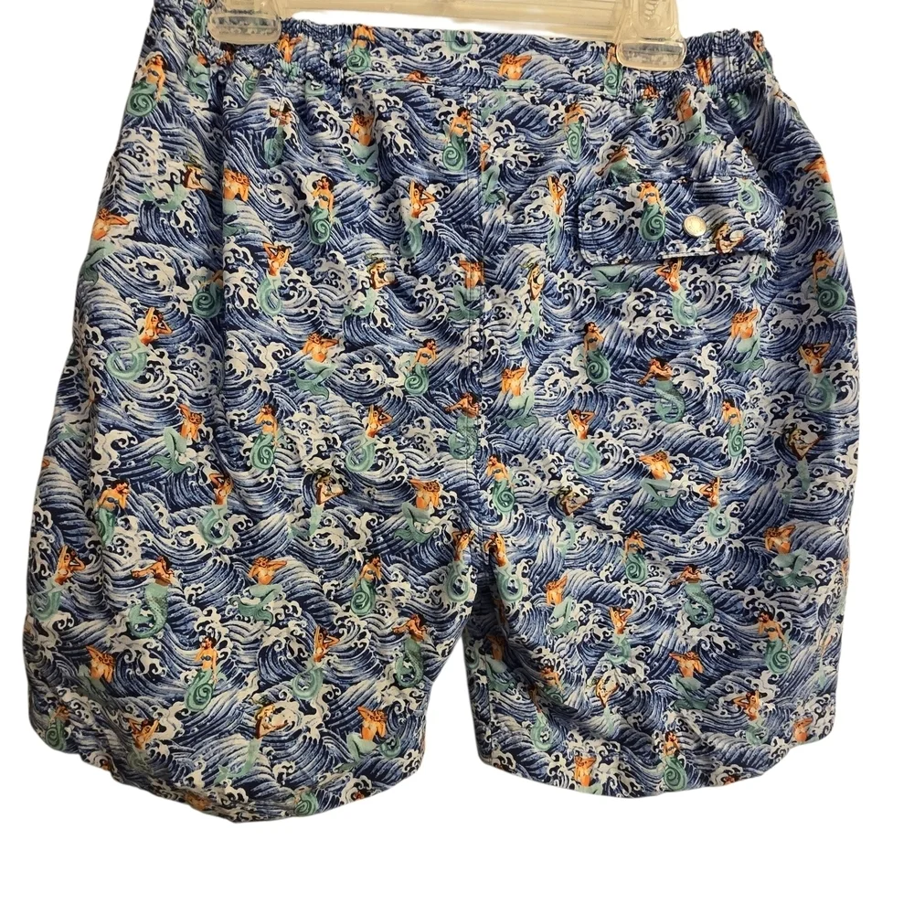 NWT Peter Millar Ocean Wave Mermaid Print Swim Trunks Medium